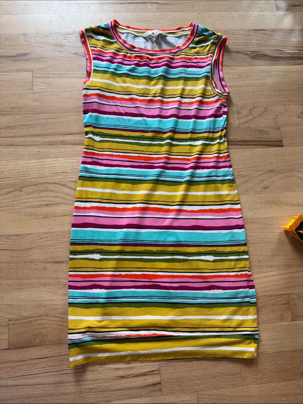 Trina Turk Sleeveless Striped Knit Mini Dress in Yellow, Pink, Teal, Olive